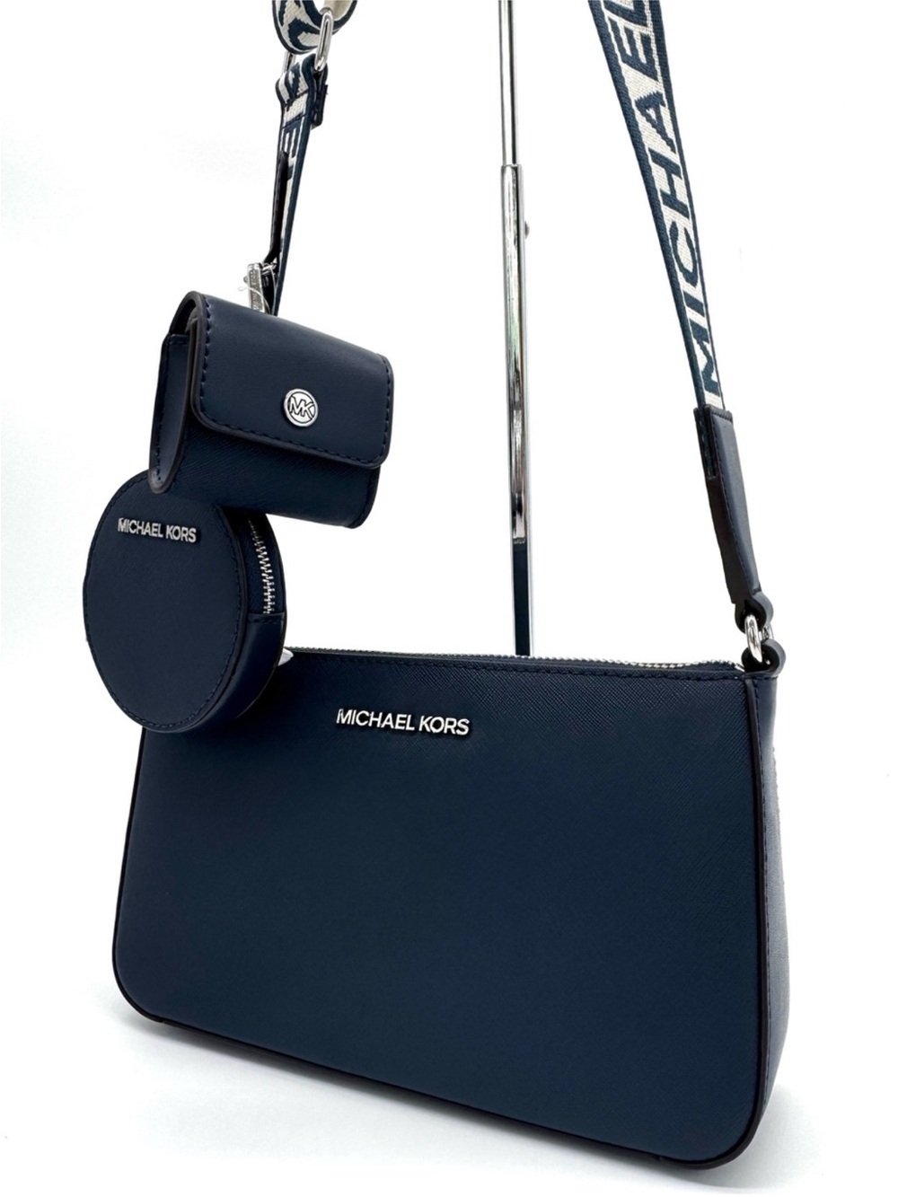 Michael Kors Jet Set Logo Crossbody Bag w Case for Apple AirPods Pro Navy Blue
